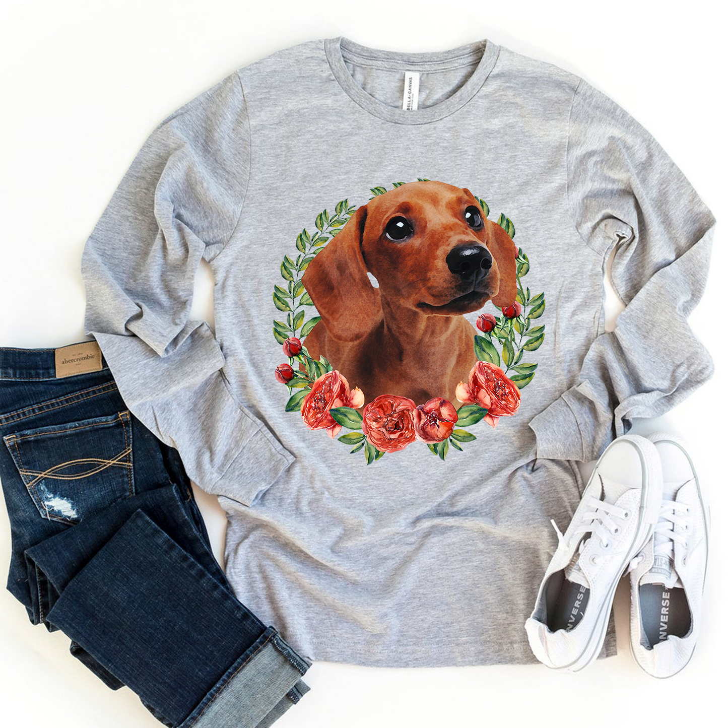 Dachshund with flower sublimation design