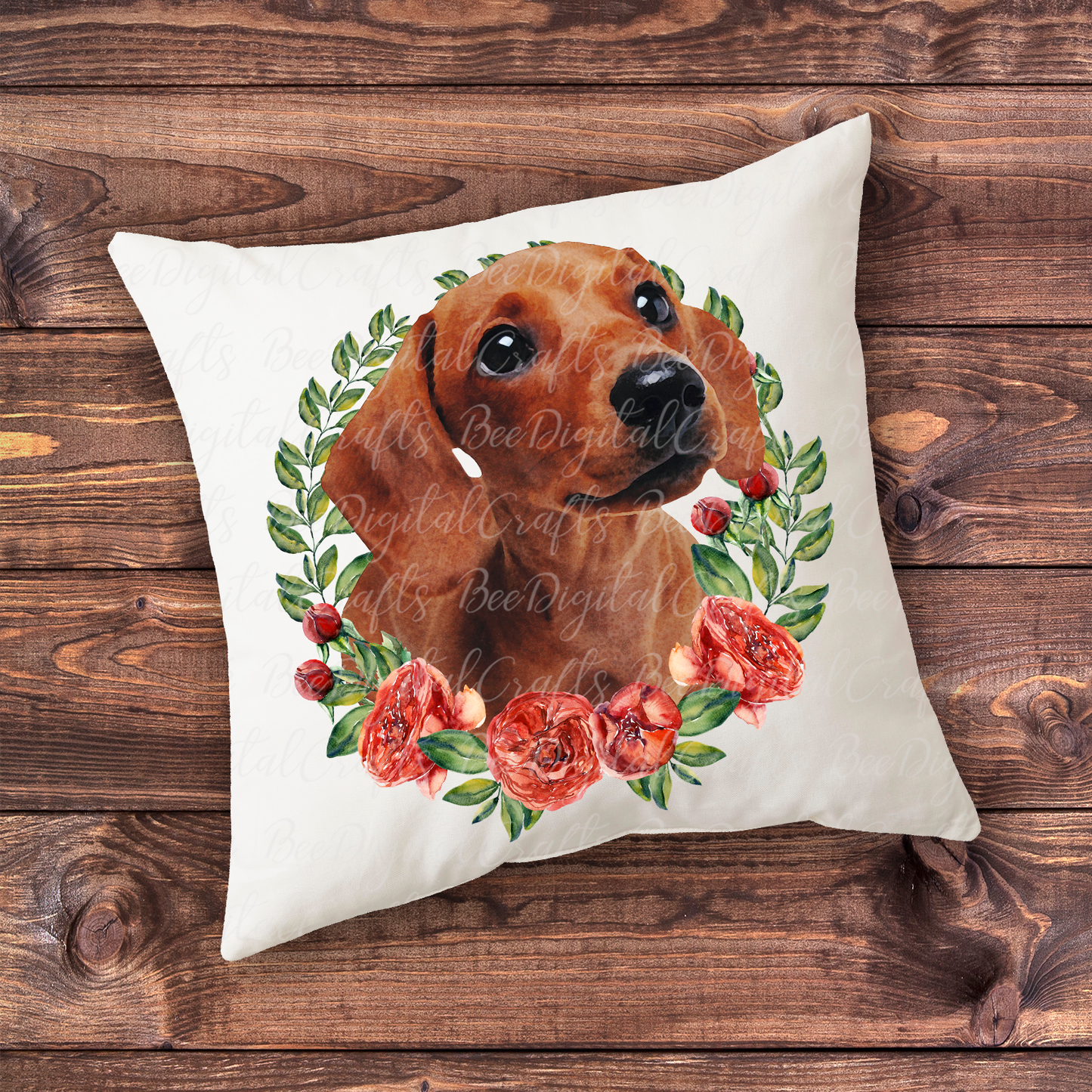 Dachshund with flower sublimation design