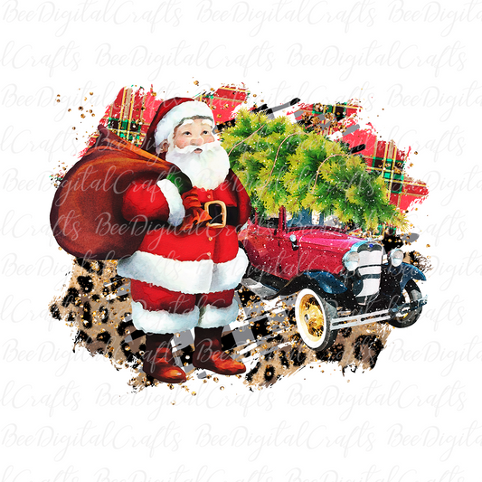 Christmas tree truck and Santa Claus sublimation design