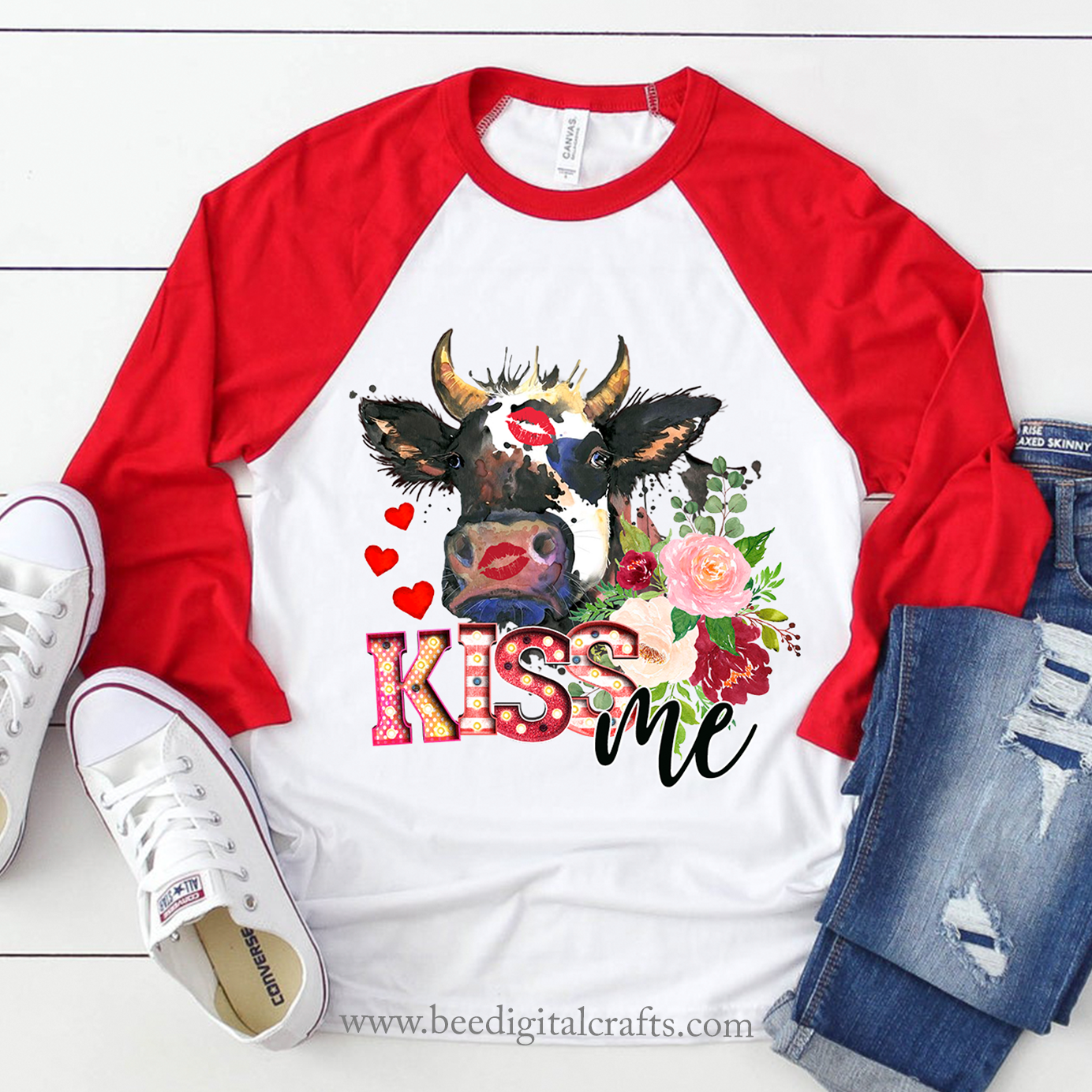 Kiss me Valentine cow sublimation design