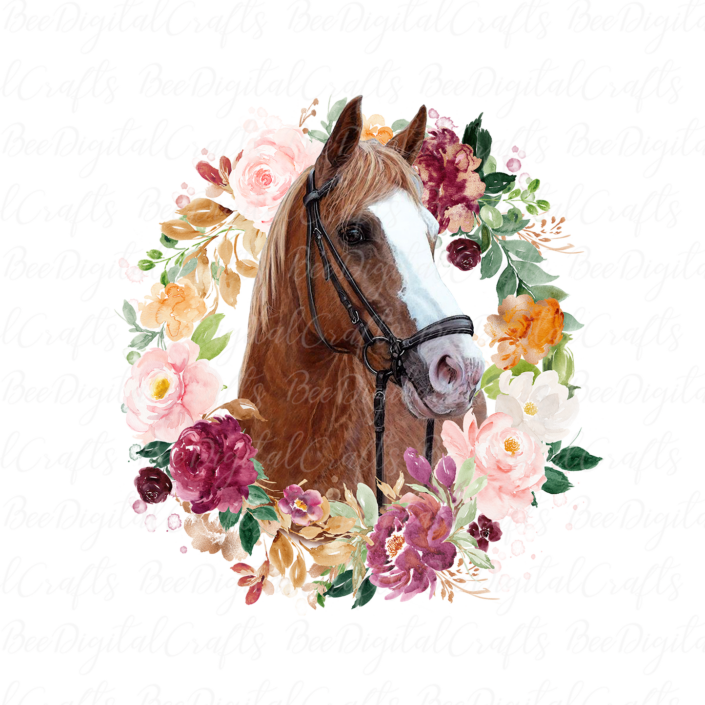 Horse with flowers sublimation design