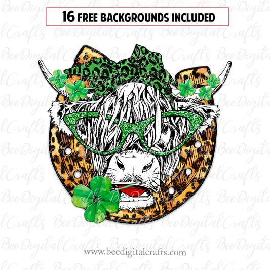 St. Patrick highland cow sublimation design