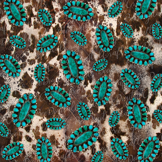 Cowhide and turquoise background sublimation design