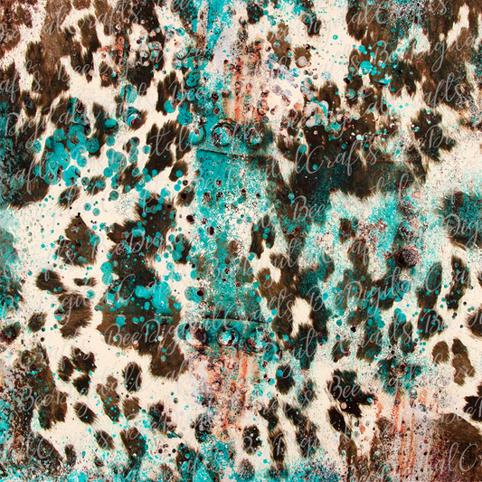 Teal cowhide background sublimation design