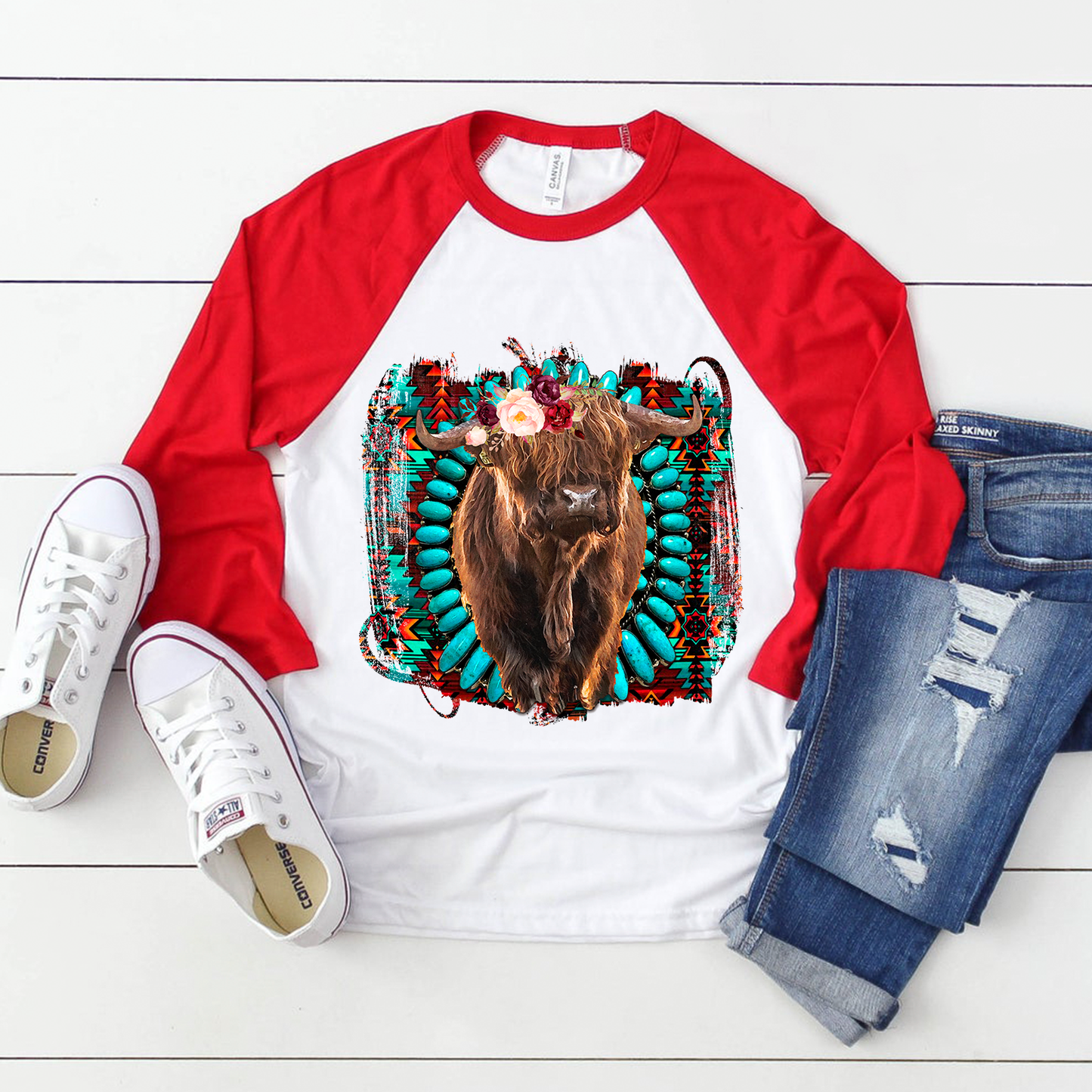 Highland cow with turquoise sublimation design