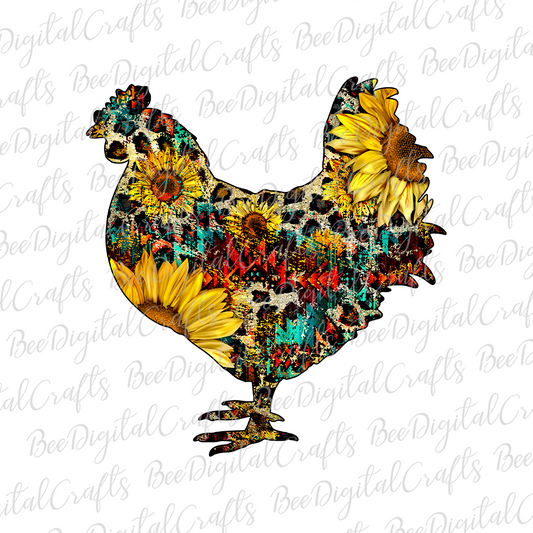 Aztec chicken with sunflower sublimation design