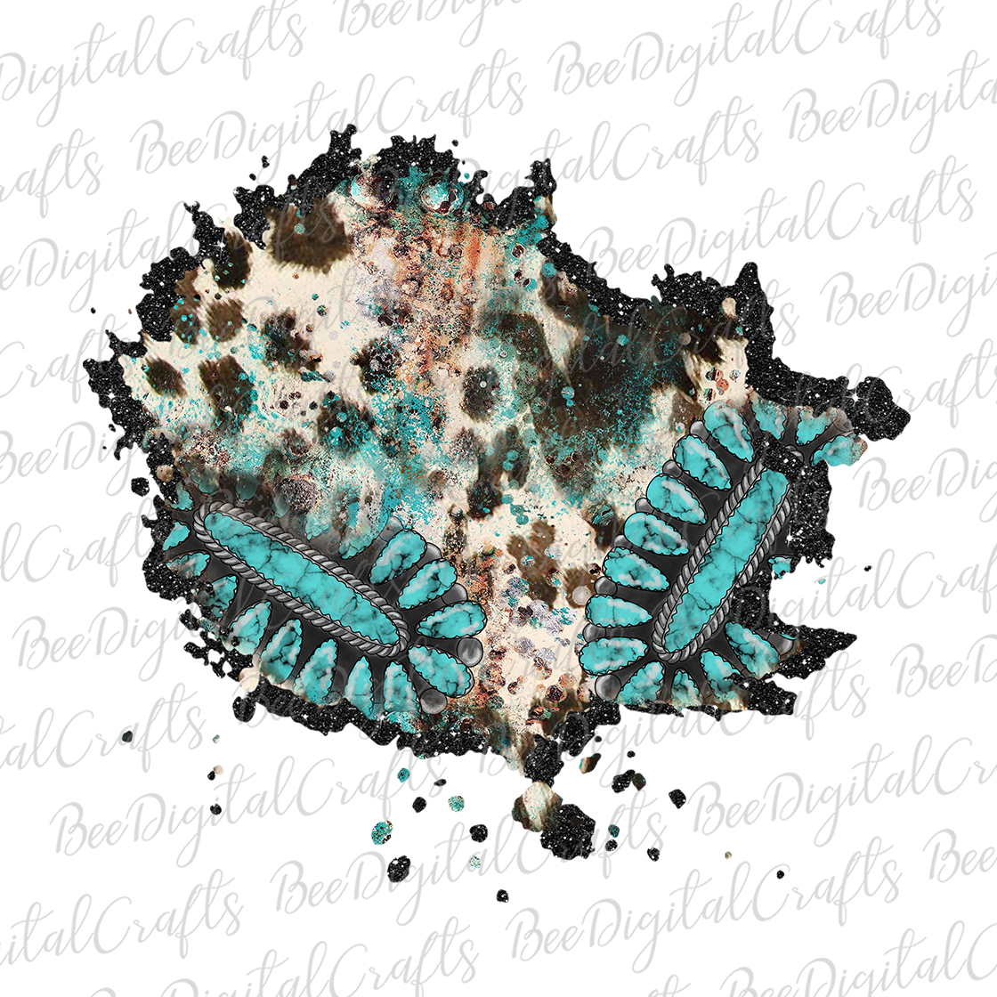 Cowhide and turquoise background sublimation design