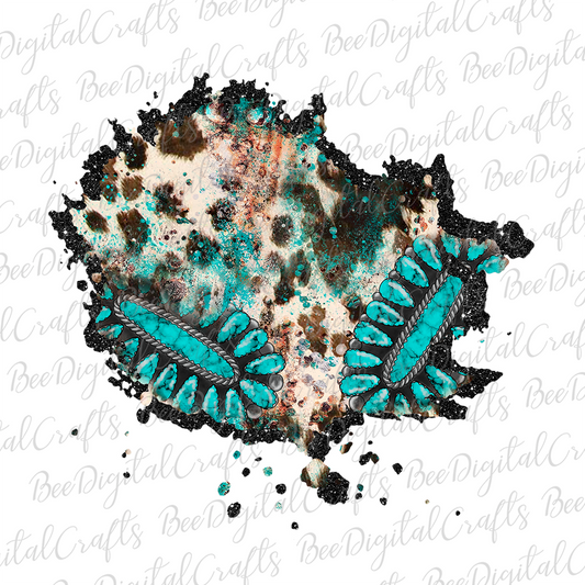 Cowhide and turquoise background sublimation design