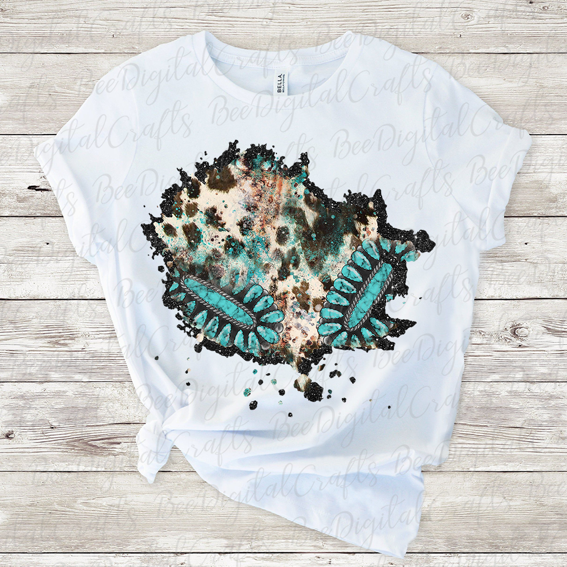 Cowhide and turquoise background sublimation design