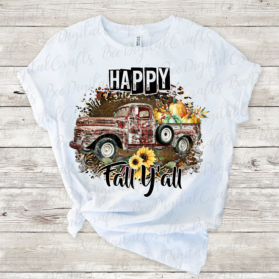 Happy fall y'all Pumpkin truck sublimation design