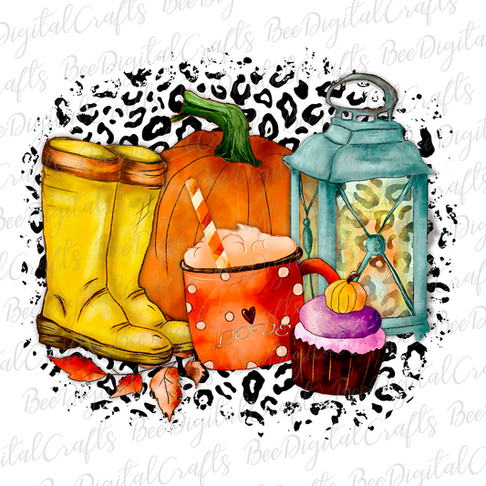 Fall boots, pumpkin and cocoa sublimation design