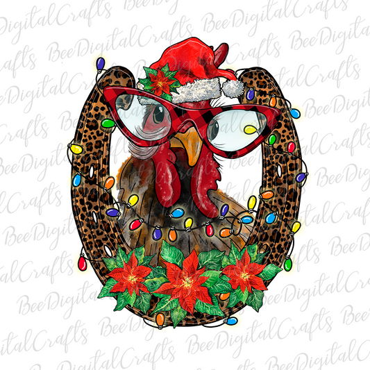 Christmas chicken with glasses and hat sublimation design