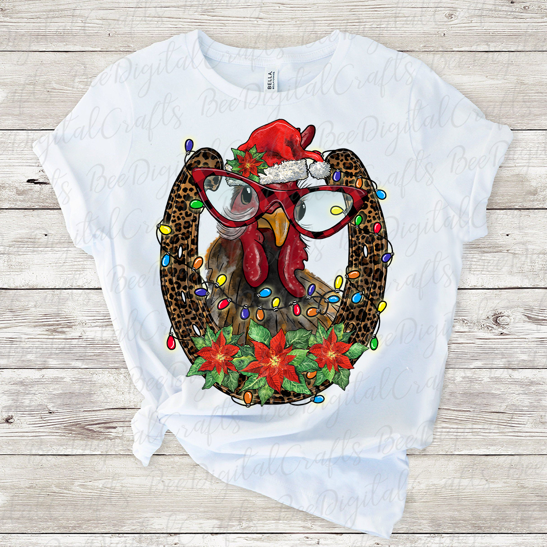 Christmas chicken with glasses and hat sublimation design