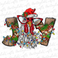 Joy chicken with glasses and Santa hat sublimation design