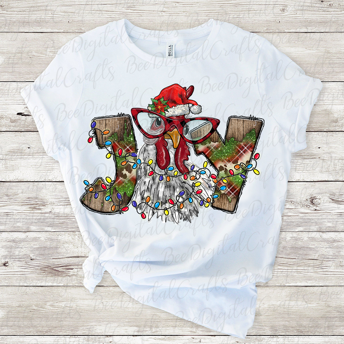 Joy chicken with glasses and Santa hat sublimation design