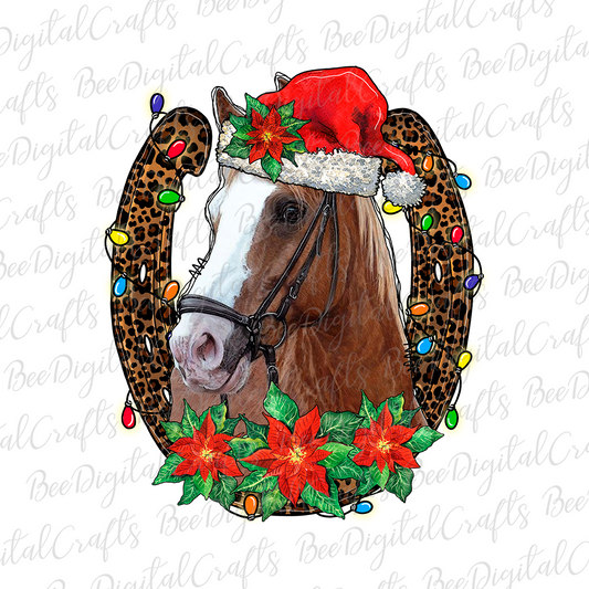 Christmas horse with Santa hat sublimation design