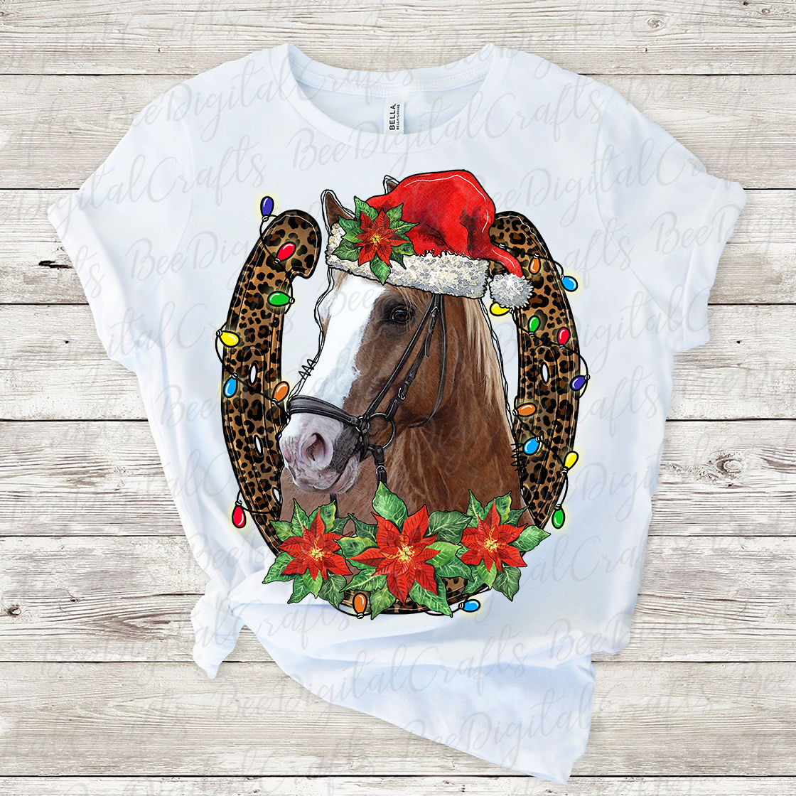 Christmas horse with Santa hat sublimation design