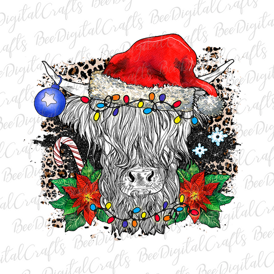 Christmas highland cow sublimation design