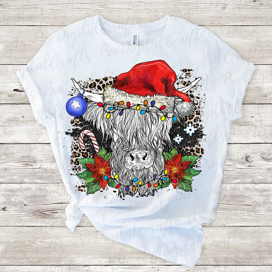 Christmas highland cow sublimation design