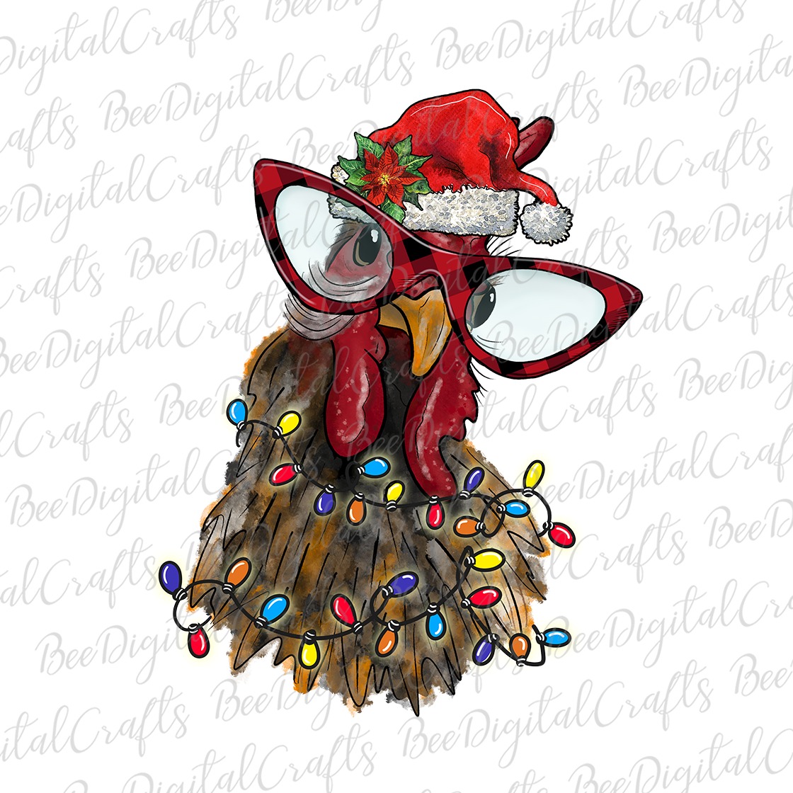 Christmas chicken with glasses and Santa hat sublimation design