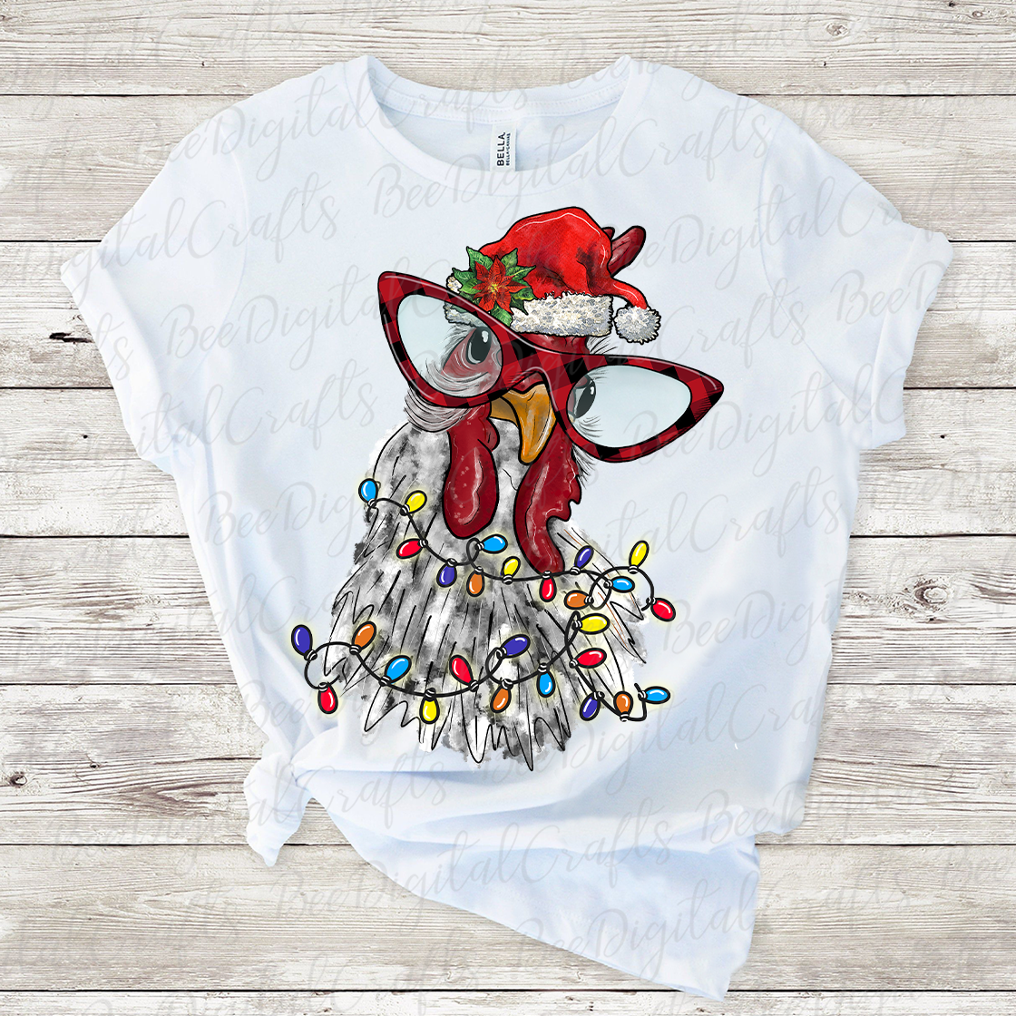 Christmas chicken with glasses and Santa hat sublimation design