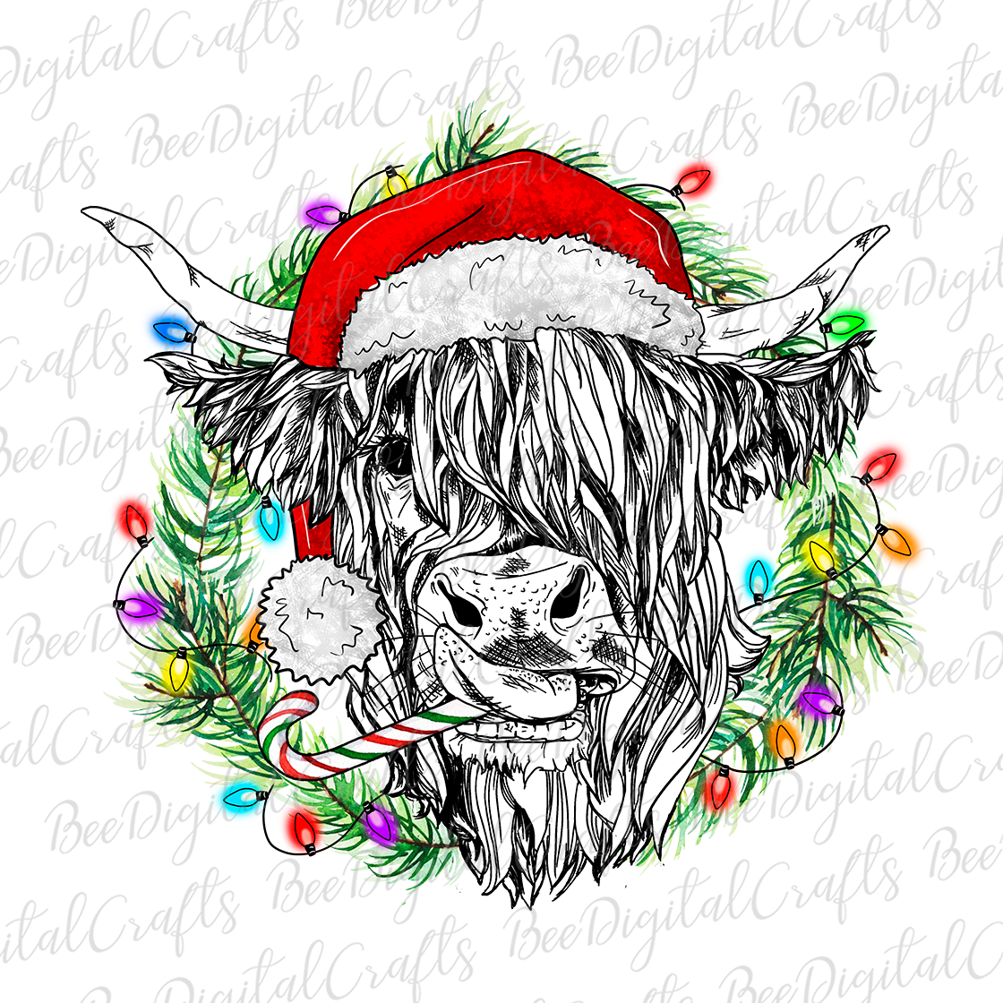 Christmas highland cow sublimation design