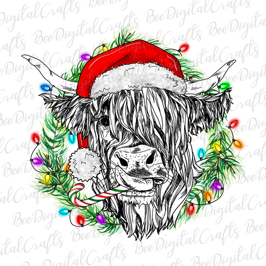 Christmas highland cow sublimation design