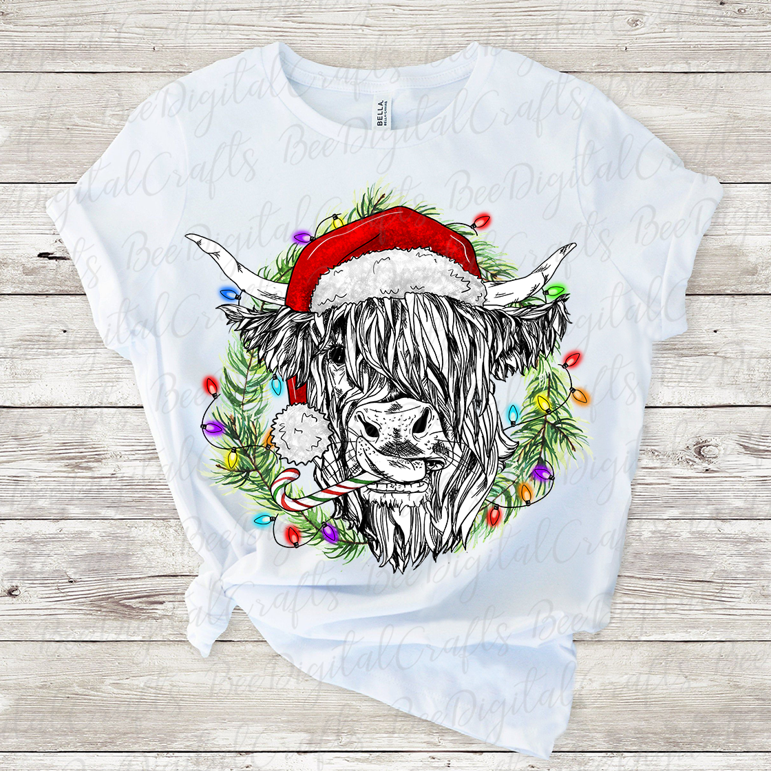 Christmas highland cow sublimation design