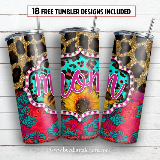 Mom with sunflower 20 oz skinny tumbler sublimation design