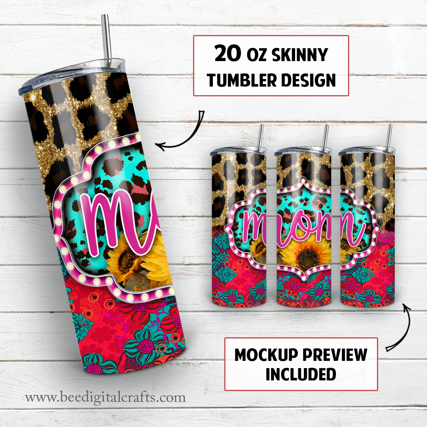 Mom with sunflower 20 oz skinny tumbler sublimation design