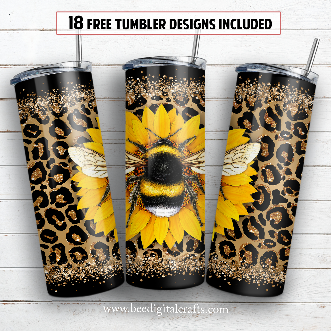 Bee and sunflower 20 oz skinny tumbler sublimation design