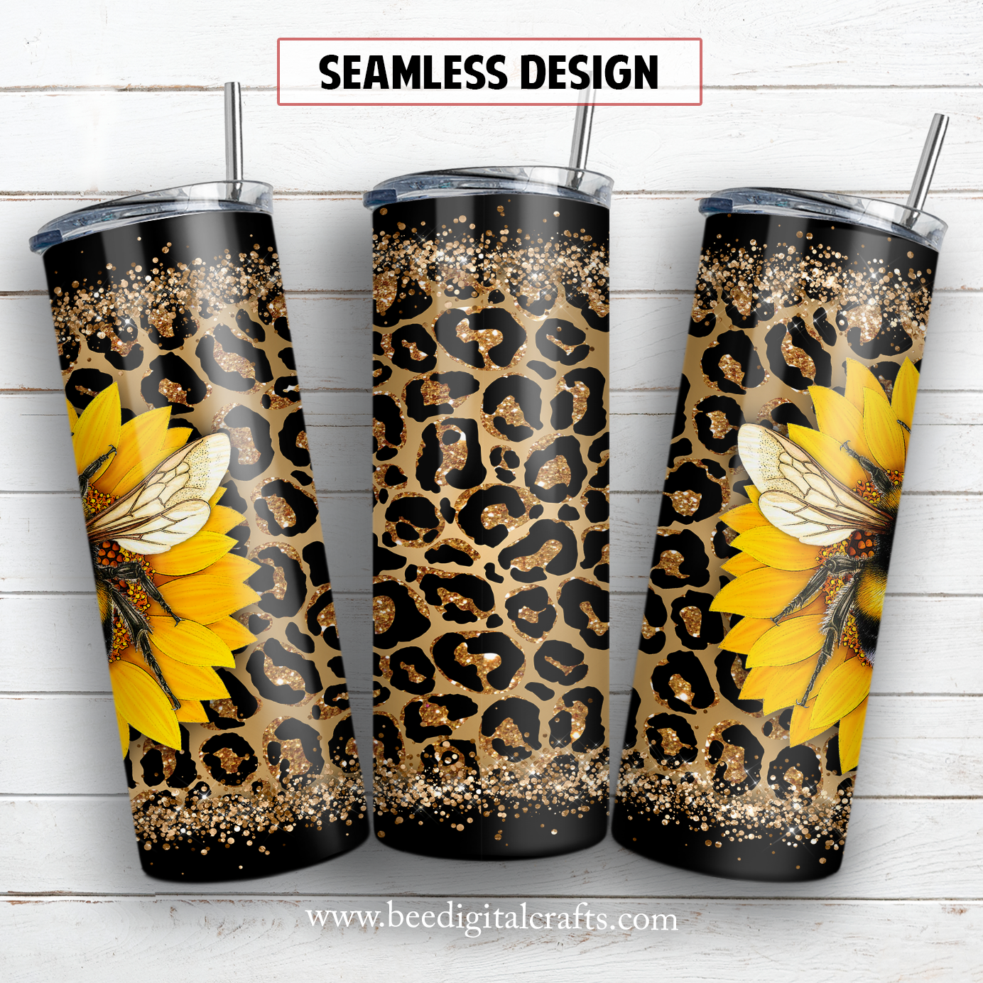 Bee and sunflower 20 oz skinny tumbler sublimation design