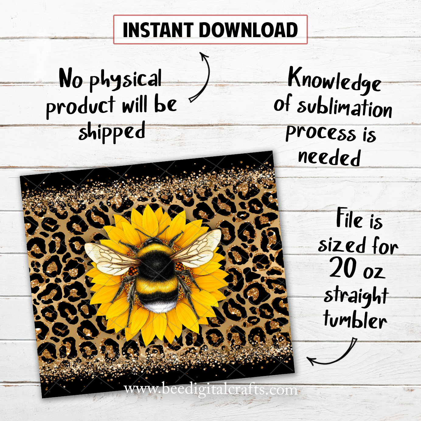 Bee and sunflower 20 oz skinny tumbler sublimation design