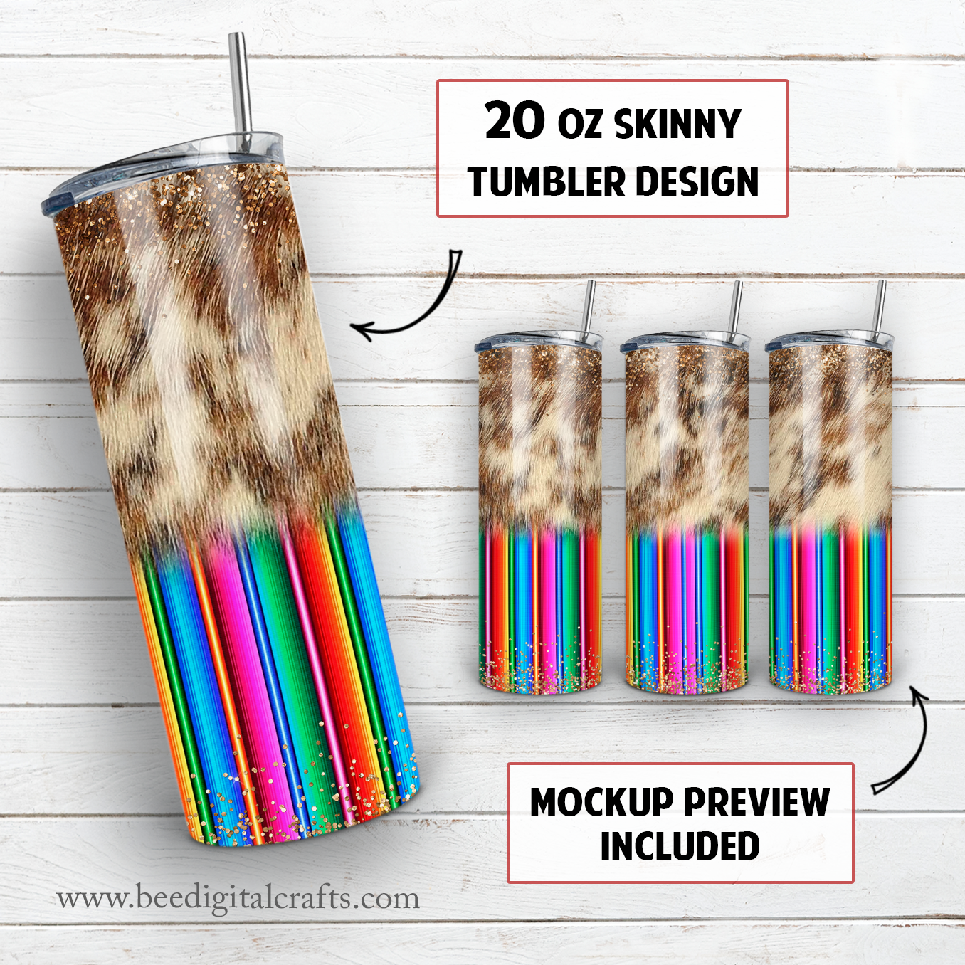 Cowhide serape 20 oz skinny tumbler sublimation design