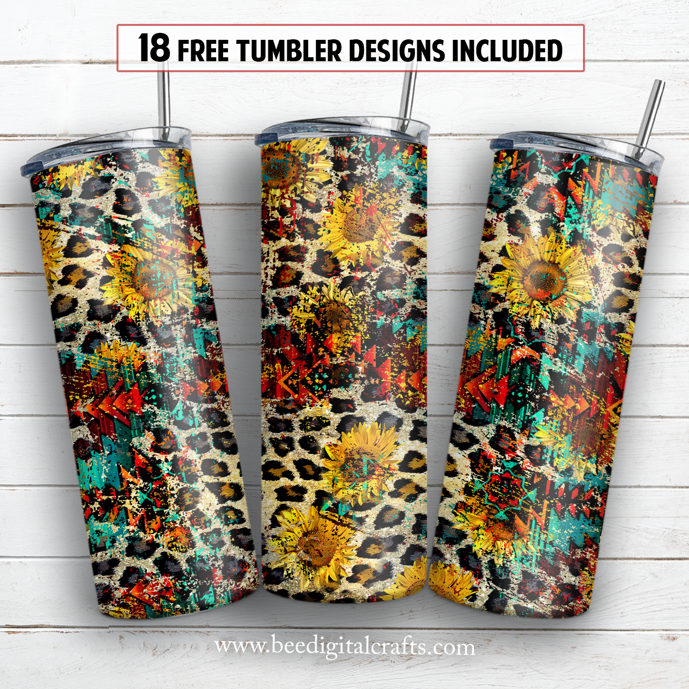 Sunflower leopard aztec 20 oz skinny tumbler sublimation design