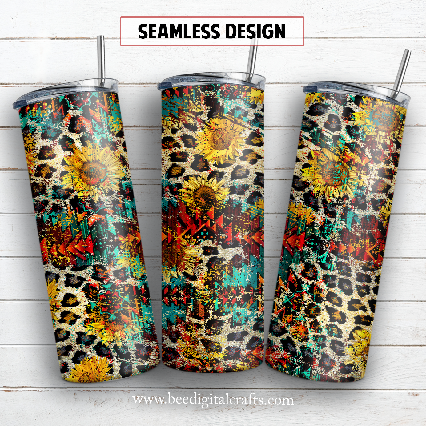 Sunflower leopard aztec 20 oz skinny tumbler sublimation design