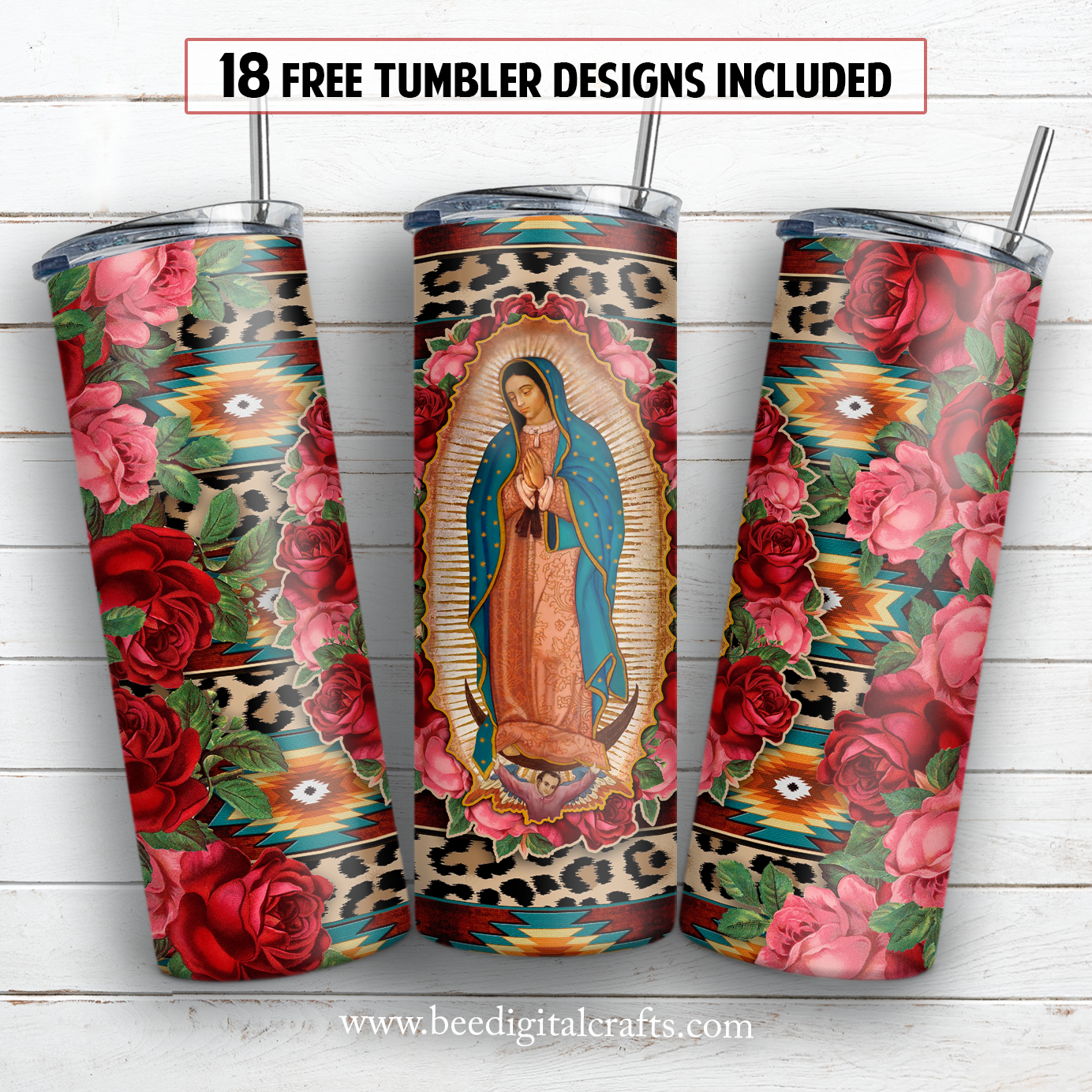 Virgin Mary 20 oz skinny tumbler sublimation design