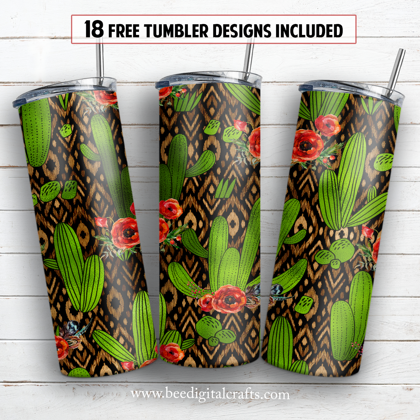 Aztec cactus 20 oz skinny tumbler sublimation design