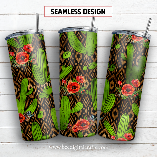 Aztec cactus 20 oz skinny tumbler sublimation design