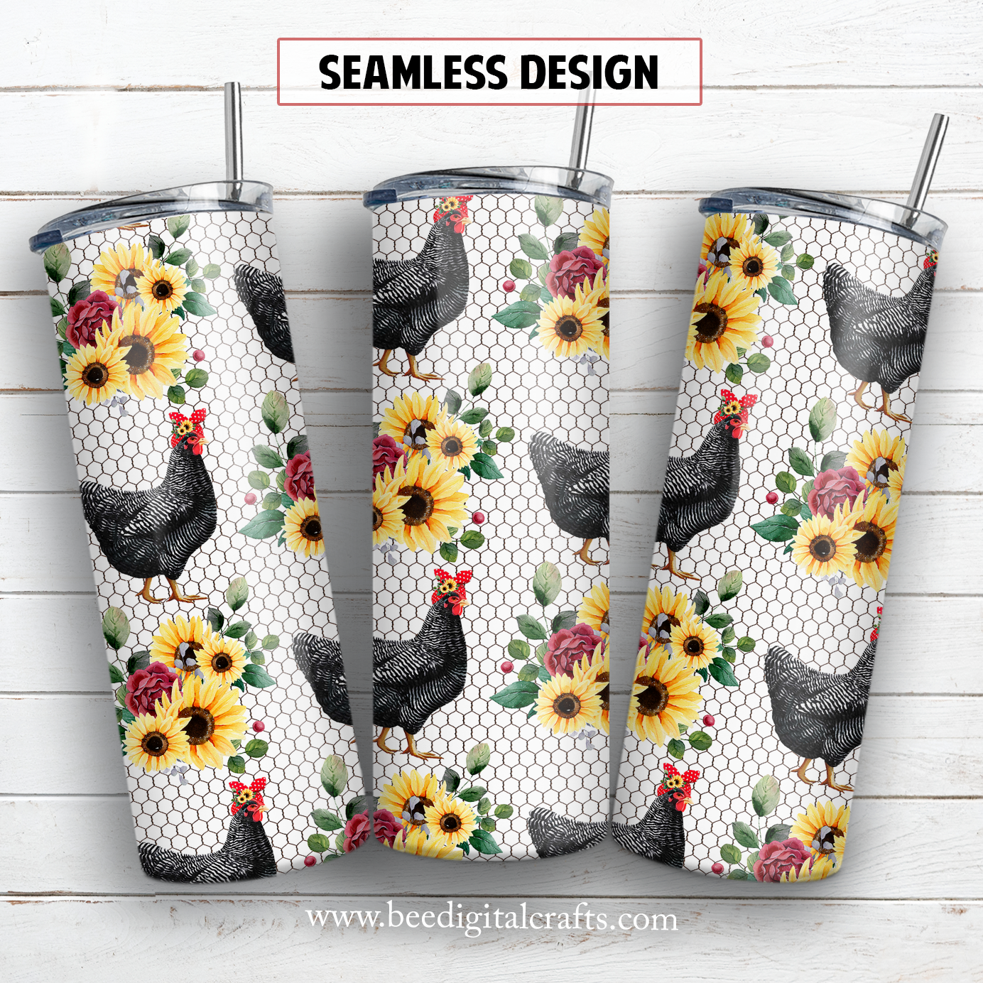 Chicken with sunflower 20 oz skinny tumbler sublimation design