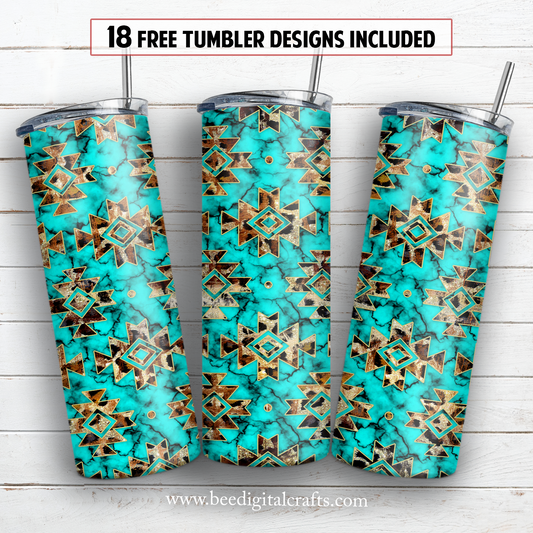 Leopard turquoise 20 oz skinny tumbler sublimation design