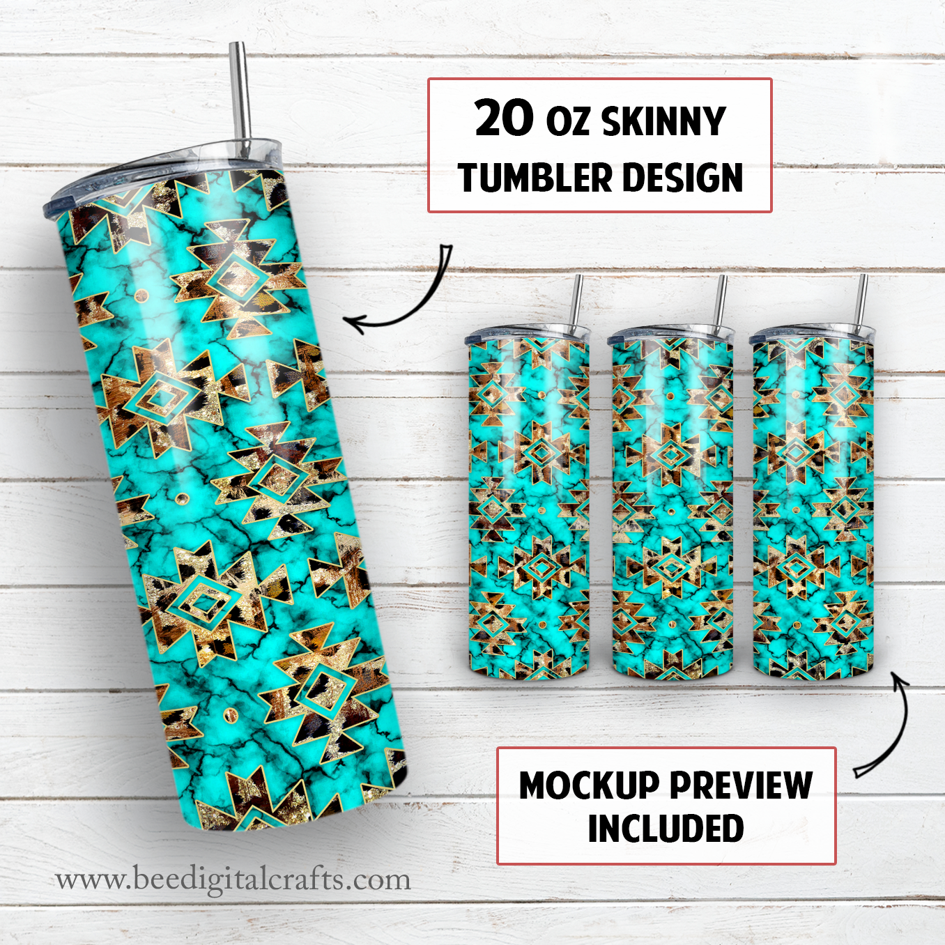 Leopard turquoise 20 oz skinny tumbler sublimation design