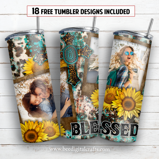 Blessed picture frame western 20 oz skinny tumbler sublimation design