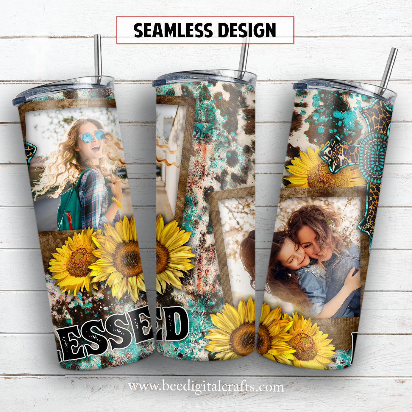 Blessed picture frame western 20 oz skinny tumbler sublimation design