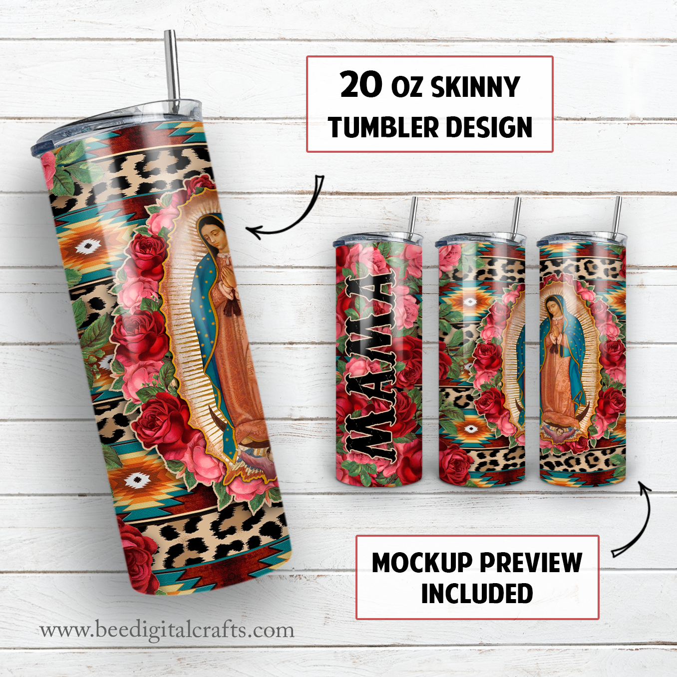 Mama 20 oz skinny tumbler sublimation design