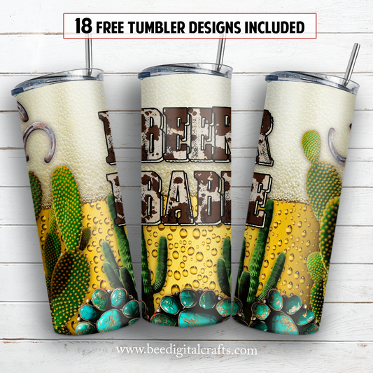 Beer babe 20 oz skinny tumbler sublimation design