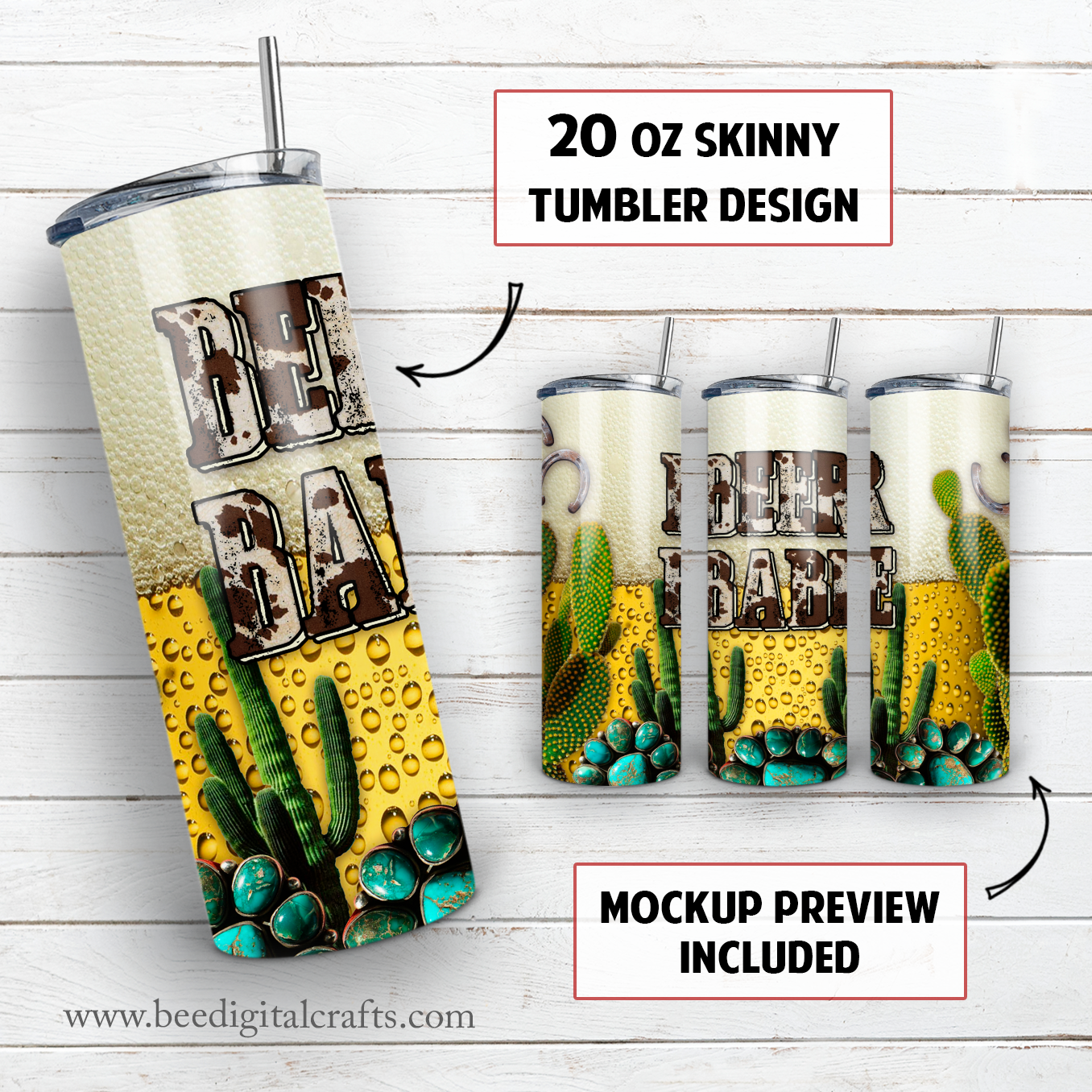 Beer babe 20 oz skinny tumbler sublimation design