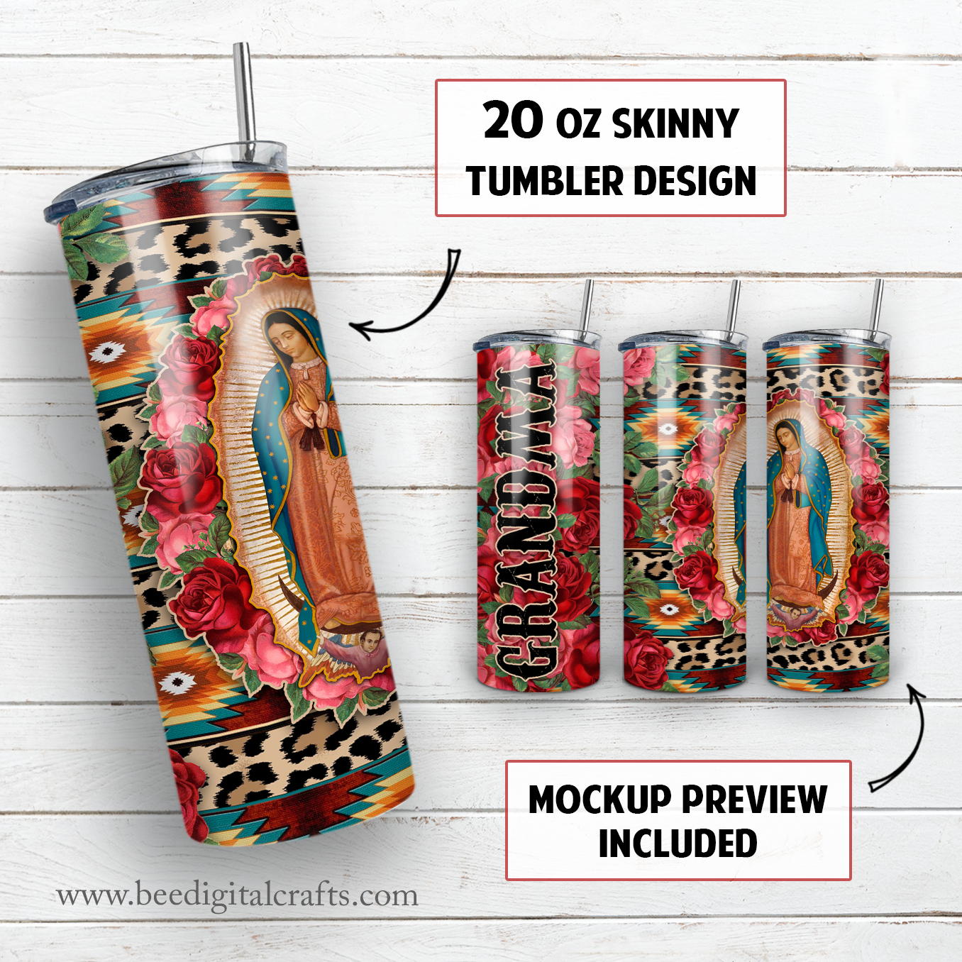 Grandma 20 oz skinny tumbler sublimation design