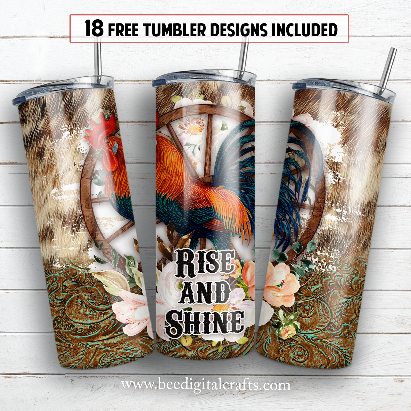 Rise and shine rooster 20 oz skinny tumbler sublimation design