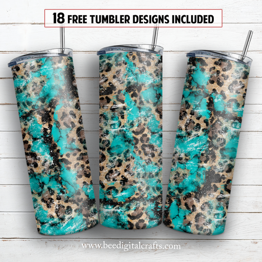 Turquoise and leopard 20 oz skinny tumbler sublimation design